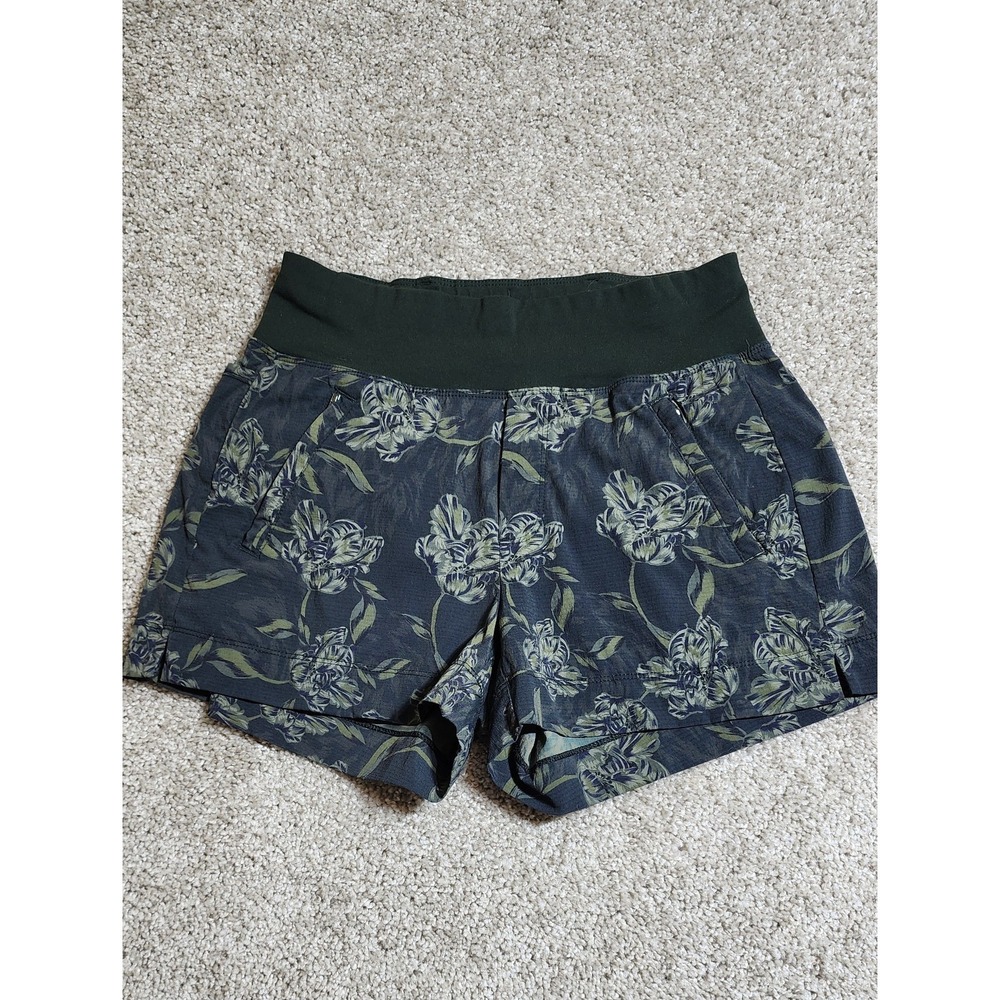 Athleta Trekkie North Hiking Shorts Floral Green Ripstop Zip Pocket Size 4